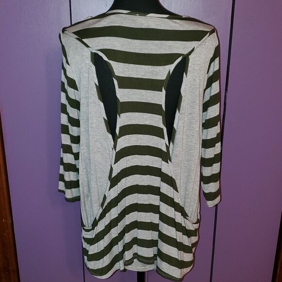 Green Grey Striped Top with Open Back EUC - Picture 3 of 6